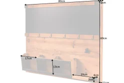 Praktisches Wandboard HERITAGE 80cm natur Pinie 6 Haken Kreidetafel Schlüsselbrett