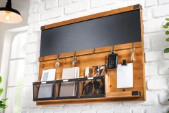Praktisches Wandboard HERITAGE 80cm natur Pinie 6 Haken Kreidetafel Schlüsselbrett