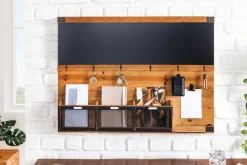 Praktisches Wandboard HERITAGE 80cm natur Pinie 6 Haken Kreidetafel Schlüsselbrett
