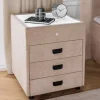 Quadratischer Nachttisch TOULOUSE 55cm beige Samt inkl. Beleuchtung und Schubladen