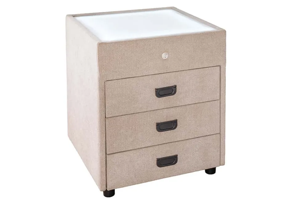 Quadratischer Nachttisch TOULOUSE 55cm beige Samt inkl. Beleuchtung und Schubladen