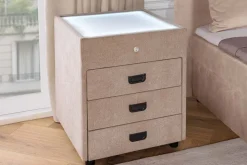 Quadratischer Nachttisch TOULOUSE 55cm beige Samt inkl. Beleuchtung und Schubladen