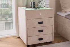 Quadratischer Nachttisch TOULOUSE 55cm beige Samt inkl. Beleuchtung und Schubladen