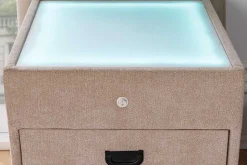 Quadratischer Nachttisch TOULOUSE 55cm beige Samt inkl. Beleuchtung und Schubladen