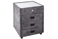 Quadratischer Nachttisch PARIS 55cm grau Samt inkl. Beleuchtung und Schubladen