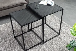 Quadratisches 2er Set Beistelltische MOUNTAIN SOUL 60cm schwarz Naturstein Metall
