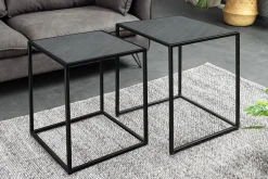 Quadratisches 2er Set Beistelltische MOUNTAIN SOUL 60cm schwarz Naturstein Metall