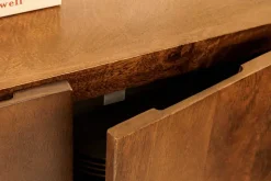 Quadratisches Lowboard BRASIL 75cm braun Mango Massivholz zwei Fächer Schrank