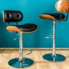 Retro Barhocker CLASSICO schwarz 115cm höhenverstellbar mit Lehne Walnussholz-Design