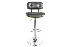Retro Barhocker CLASSICO schwarz 115cm höhenverstellbar mit Lehne Walnussholz-Design