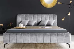 Retro Bett AMSTERDAM 180x200cm grau Samt schwarz Metall Polsterbett