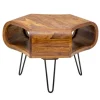 Retro Couchtisch ORGANIC LIVING 70cm braun Sheesham Massivholz stone finish Stauraum