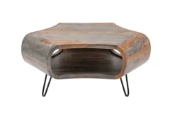 Retro Couchtisch ORGANIC LIVING 80cm grau smoke finish Sheesham Palisander Massivholz Hairpin Legs