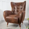 Retro Design Sessel DON antik braun goldene Fußkappen mit Federkern