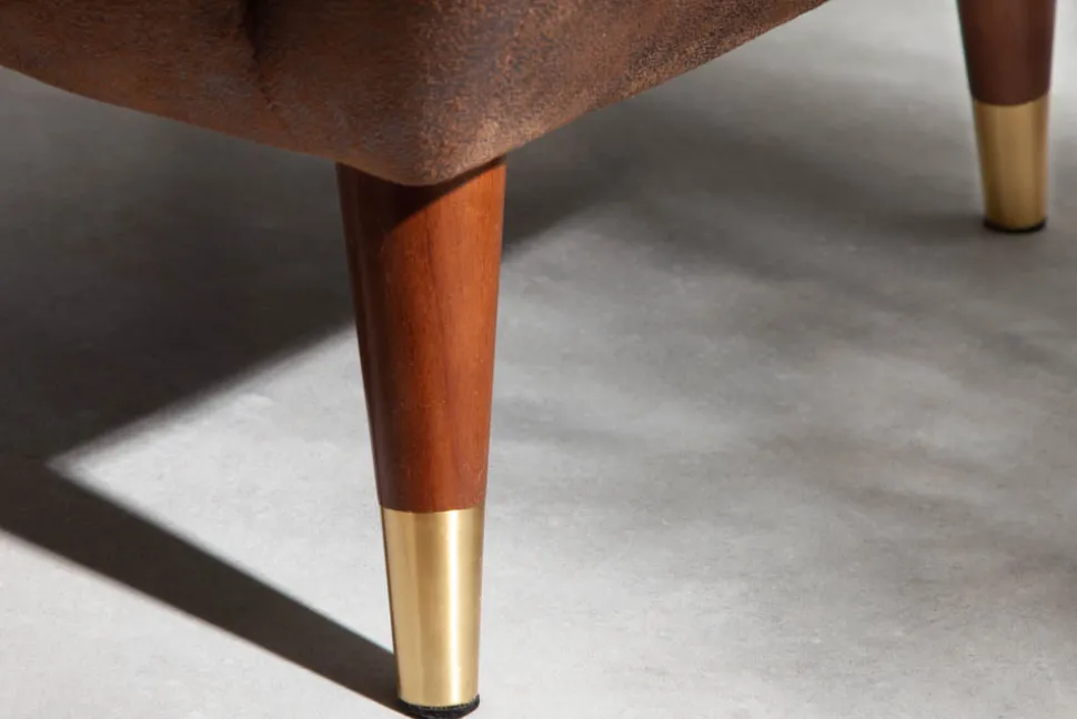 Retro Design Sessel DON antik braun goldene Fußkappen mit Federkern