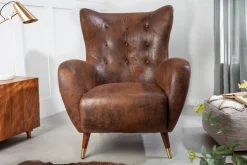 Retro Design Sessel DON antik braun goldene Fußkappen mit Federkern