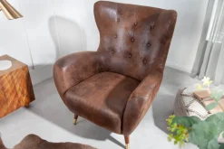 Retro Design Sessel DON antik braun goldene Fußkappen mit Federkern