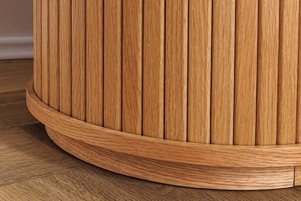 Retro Highboard VALHALLA WOOD 110cm natur Eichenholz mit Schiebetüren