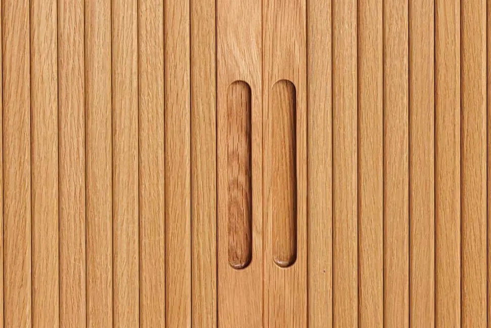 Retro Highboard VALHALLA WOOD 110cm natur Eichenholz mit Schiebetüren