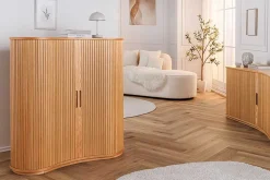 Retro Highboard VALHALLA WOOD 110cm natur Eichenholz mit Schiebetüren