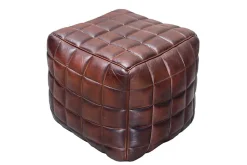 Retro Hocker RIDER 40cm braun Echtleder mit Ziersteppung