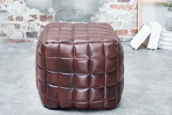 Retro Hocker RIDER 40cm braun Echtleder mit Ziersteppung