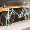 Retro Konsolentisch BICYCLE 190cm salbei natur Mangoholz Fahrrad Bartisch Upcycling