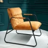Retro Lounge Sessel MUSTANG LOUNGER senfgelb Samt mit Ziersteppung