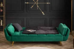 Retro Schlafsofa BOUTIQUE 215cm smaragdgrün Samt 3-Sitzer mit goldenen Füßen