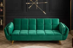 Retro Schlafsofa BOUTIQUE 215cm smaragdgrün Samt 3-Sitzer mit goldenen Füßen