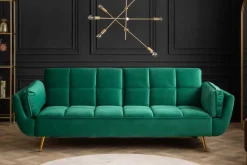 Retro Schlafsofa BOUTIQUE 215cm smaragdgrün Samt 3-Sitzer mit goldenen Füßen