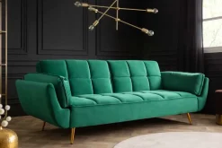 Retro Schlafsofa BOUTIQUE 215cm smaragdgrün Samt 3-Sitzer mit goldenen Füßen