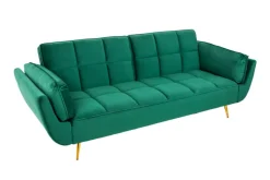 Retro Schlafsofa BOUTIQUE 215cm smaragdgrün Samt 3-Sitzer mit goldenen Füßen