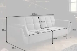 Retro Schlafsofa BOUTIQUE 215cm grau Samt 3-Sitzer mit schwarzen Füßen