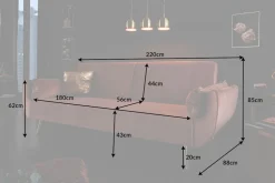 Retro Schlafsofa DIVANI 220cm altrosa Samt goldene Metallfüße 3-Sitzer mit Bettfunktion
