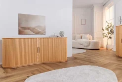 Retro Sideboard VALHALLA WOOD 180cm natur Eichenholz mit Schiebetüren