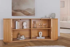 Retro Sideboard VALHALLA WOOD 180cm natur Eichenholz mit Schiebetüren