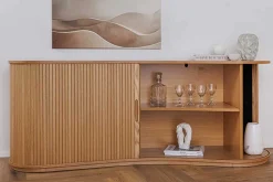 Retro Sideboard VALHALLA WOOD 180cm natur Eichenholz mit Schiebetüren