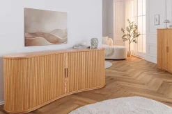 Retro Sideboard VALHALLA WOOD 180cm natur Eichenholz mit Schiebetüren