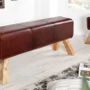 Retro Sitzbank TURNBOCK 120cm mit Echtleder Bezug Mangoholz Bank