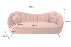 Retro 3-Sitzer Sofa ARIELLE 220cm altrosa Samt goldene Metallfüße Ziersteppung
