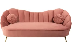 Retro 3-Sitzer Sofa ARIELLE 220cm altrosa Samt goldene Metallfüße Ziersteppung