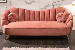 Retro 3-Sitzer Sofa ARIELLE 220cm altrosa Samt goldene Metallfüße Ziersteppung