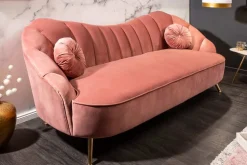 Retro 3-Sitzer Sofa ARIELLE 220cm altrosa Samt goldene Metallfüße Ziersteppung