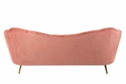Retro 3-Sitzer Sofa ARIELLE 220cm altrosa Samt goldene Metallfüße Ziersteppung