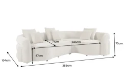 Retro Wohnlandschaft VOGUE 290cm beige Chenille XXL-Sofa organische Form inkl. Kissen