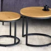 Runde Beistelltische 2er Set ELEGANCE 45cm natur Wildeiche-Design Holz schwarzes Metallgestell