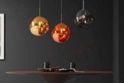 Runde Hängelampe LIQUID DIAMOND 35cm gold Glas Stahl Kugelleuchte