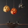 Runde Hängelampe LIQUID DIAMOND 20cm kupfer Glas Stahl Kugelleuchte
