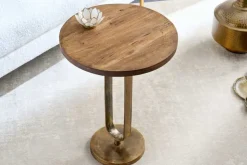 Runder Beistelltisch ELEGANCE 60cm messing Mangoholz Metall Aluminium massiv handmade